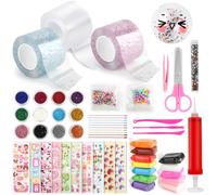 MXTIMWAN 56 Pezzi Nano Tape Bubble Kit, Fai da Te Nano Tape Bubble Craft con Nano Tape, Argilla, Glitter, Paillettes, Adesivi, Forbici, Lavoretti Creativi per Bambini, Bambina