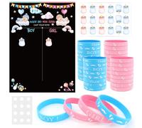 MXTIMWAN 77 Pezzi Set Poster Baby Shower Adesivi Boy or Girl con Braccialetti per Gender Reveal Party, Gender Reveal Giochi Decorazioni per Baby Shower