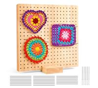 MXTIMWAN Granny Square Tavola Blocco,Tavola di Blocco in Legno Granny,Tavola per Granny,Tappetino Lavorare a Maglia in Legno con 20 perni in acciaio inox e 5 perni ad occhiello (23,5 cm)