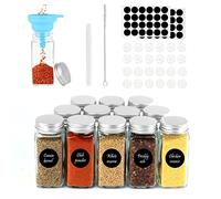 MXTIMWAN Set da 12 Barattoli per Spezie, Contenitori per Spezie in Vetro con Tappo Vite, Barattoli Spezie, 120ml, Rettangolari, Barattoli Cucina con Imbuto, Etichette, Spazzola di Pulizia, Penna