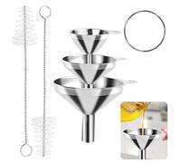 MXTIMWAN Set di 3 Imbuti in Acciaio Inox, Imbuto in Acciaio Inox da Cucina con 2 Spazzole per la Pulizia con Manico Acciaio Inox Mini Imbuto da Cucina Filtro Riutilizzabile in Acciaio Inossidabile