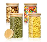 MXTIMWAN Set di 4 Barattoli Vetrocon Coperchio in Bambù, 550ml/700ml Barattoli di Vetro Cucina con Coperchio Ermetico e Rondella in Silicone, Vasetti Vetro Piccoli Adatto per Spezie, Caramelle, Caffè