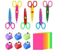 MXTIMWAN Set di Forbici per Bambini, 6 Pezzi Forbice Zig Zag per Bambini con 6 Pezzi Punzoni di Carta, Forbici Seghettate per Bambini, Bricolage, Creativo