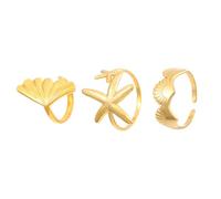MXUHUI Anelli con conchiglie dorate da donna, eleganti e regolabili, con oceano e spiaggia, anelli con foglie e stelle marine, regali perfetti e accessori decorativi, accessori per l'estate, la
