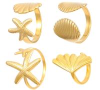 MXUHUI Anelli con conchiglie dorate da donna, eleganti e regolabili, con oceano e spiaggia, anelli con foglie e stelle marine, regali perfetti e accessori decorativi, accessori per l'estate, la