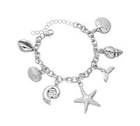 MXUHUI Bracciale da donna con ciondolo a forma di stella marina e conchiglie, con catena cubana, per l'estate, l'oceano, la spiaggia, le vacanze, One size, Metallo, Non pietra preziosa
