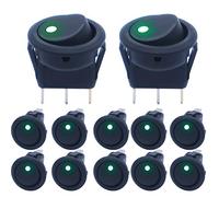 mxuteuk 12 pezzi 12V 20A interruttore LED a levetta circolare luce verde auto camion marine rocker SPST interruttore di controllo KCD2-102N-G