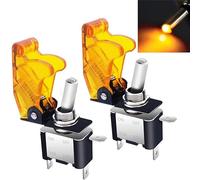 mxuteuk 2 pezzi 12V 20A Giallo LED Interruttore a levetta a bilanciere per impieghi gravosi con copertura impermeabile gialla SPST ON/OFF 3 pin per auto camion barca ASW-07D-Y-YMZ