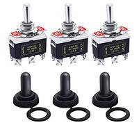 mxuteuk 3 Interruttore a levetta momentaneo a bilanciere per impieghi gravosi 20A125V DPDT 3posizioni 6Pin ON-Off-ON Interruttore con cappuccio impermeabile a pipistrello in metallo Ten-223-B223-3MZ