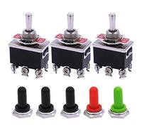 mxuteuk 3 pezzi Heavy Duty Interruttore a bilanciere momentaneo 16A 250V 20A 125V DTDT (ON)/OFF/(ON) 6 Terminale 3 posizioni + 5 pezzi Coperchio manopola in metallo impermeabile Ten-223-B223-5MZ