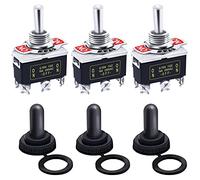 mxuteuk 3 pezzi Interruttore a levetta a bilanciere per impieghi gravosi 20A 125V DPDT Interruttore ON/OFF/ON a 3 posizioni a 6 pin con cappuccio impermeabile in metallo,Ten-1322-B203-3MZ
