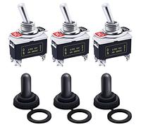 mxuteuk 3 pezzi Interruttore a levetta a bilanciere per impieghi gravosi 20A 125V DPST 2 posizioni Interruttore ON/OFF a 4 pin con cappuccio impermeabile in metallo,Ten-1221-B201-3MZ
