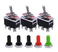 mxuteuk 3 pezzi Interruttore a levetta per impieghi gravosi 16A 250V 20A 125V DPDT ON/OFF/ON 6 Terminale 3 posizioni + 5 pezzi Tappo di copertura manopola in metallo impermeabile Ten-1322-B203-5MZ