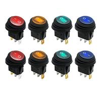 mxuteuk 8 pezzi 12V 20A SPST LED Light Car Auto Boat Round On-Off Interruttore a levetta a bilanciere impermeabile (blu, verde, giallo, rosso) KCD1-8-101NW-4C