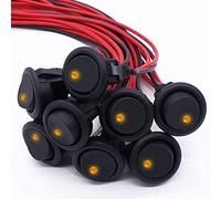 mxuteuk 8 pezzi SPST interruttore a levetta circolare a bilanciere, 20A 12V DC on/off luce LED gialla per fili precaldati automobilistici o marini KCD2-102N-Y-X