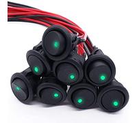 mxuteuk 8 pezzi SPST interruttore a levetta circolare a bilanciere, 20A 12V DC on/off luce LED verde per fili pre-saldati automobilistici o marini KCD2-102N-G-X