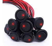 mxuteuk 8 pezzi SPST interruttore a levetta circolare a bilanciere per auto o barca 20A 12V DC On/Off Luce LED rossa con fili pre-saldati KCD2-102N-R-X