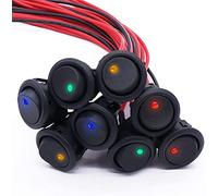 mxuteuk 8 pezzi SPST interruttore a levetta circolare a bilanciere, utilizzato per auto o nave 20A 12V DC on/off 4 luci LED a colori con fili pre-saldati KCD2-102N-4C-X