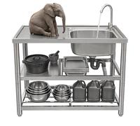 Mxxephemer Lavello da cucina in acciaio inossidabile con banco da lavoro, lavello commerciale indipendente, stazione lavamani per catering ad alta resistenza per giardino, garage