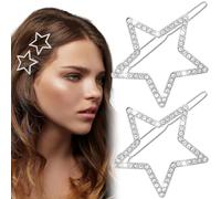 Mxxipp 2 forcine per capelli da donna, a forma di stella, con strass scintillanti, antiscivolo, per capelli lunghi, corti, lisci e ricci, colore argento