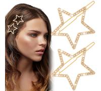 Mxxipp 2 forcine per capelli da donna, a forma di stella, con strass scintillanti, antiscivolo, per capelli lunghi, corti, lisci e ricci, colore oro