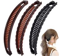 Mxxipp 3 fermagli per capelli a banana da donna, antiscivolo, grandi, classici, doppi pettini, accessori per capelli spessi, sottili, lisci, ricci, lunghi, corti, neri e caffè