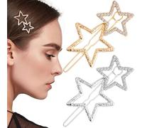 Mxxipp 4 forcine per capelli a forma di stella, da donna, con strass scintillanti, antiscivolo, per capelli lunghi, corti, lisci e ricci, oro e argento