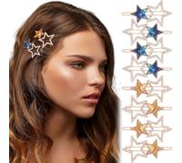 Mxxipp 8 forcine per capelli a forma di stella, da donna, con strass scintillanti, antiscivolo, a doppia stella, accessori per capelli lunghi, corti, lisci, ricci, blu e giallo