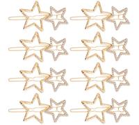 Mxxipp 8 forcine per capelli a forma di stella, da donna, con strass scintillanti, antiscivolo, con doppia stella, accessori per capelli lunghi, corti, lisci e ricci, colore oro