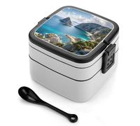 MXZERFKGLA Bento Box - Contenitore per il pranzo per adulti, con utensile, bella vista sul mare, contenitore per il pranzo a prova di perdite, doppio strato, per mangiare fuori, lavoro, picnic e