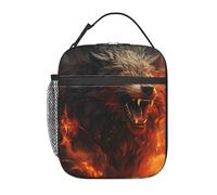 MXZERFKGLA Borsa per il pranzo per uomini e donne, riutilizzabile, isolata, con lupo selvatico nel fuoco, borsa tote per il lavoro e picnic