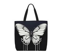 MXZERFKGLA Borsa tote da donna riutilizzabile borsa della spesa blu pavone tote bag shopping bag con tasca interna, Una farfalla bianca e nera, Taglia unica