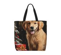 MXZERFKGLA Borsa tote da donna riutilizzabile borsa della spesa Duck by the lake Tote Bag con tasca interna, Golden Retriever di Natale, Taglia unica