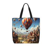 MXZERFKGLA Borsa tote da donna riutilizzabile borsa della spesa pinguini sull'iceberg, borsa per la spesa con tasca interna, Mongolfiera che vola sopra il tetto, Taglia unica