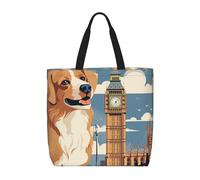 MXZERFKGLA Borsa tote da donna riutilizzabile borsa della spesa Un leopardo si siede Tote Bag Tote Bag con tasca interna, Un cane seduto accanto a un edificio e Big Ben, Taglia unica