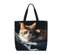 MXZERFKGLA Borsa tote da donna riutilizzabile borsa della spesa Una giraffa dei cartoni animati su uno sfondo arancione Tote Bag Shopping Bag con tasca interna, Gatto a riposo, Taglia unica
