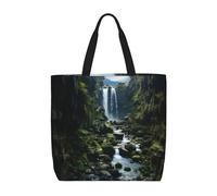 MXZERFKGLA Borsa tote da donna, riutilizzabile, con peonia bianca, borsa per la spesa con tasca interna, Scogliera Cascata, Taglia unica