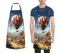 MXZERFKGLA Grembiuli impermeabili per donne e uomini, con bavaglino regolabile, motivo: pinguini sull'iceberg, grembiule da chef da cucina, Mongolfiera che vola sopra il tetto, Taglia unica