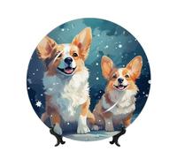 MXZERFKGLA Piatto decorativo in porcellana Bone China da 17,8 cm, piatti decorativi carini piccoli corgi con espositore da appendere piatto in porcellana artigianale ornamenti in ceramica per