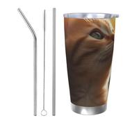 MXZERFKGLA Tazza da caffè isolata da 590 ml, con coperchio e cannuccia con gatto sotto le foglie, a doppia parete, isolamento sottovuoto, a prova di perdite, tazza da viaggio per caffè, regalo per