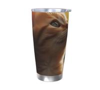 MXZERFKGLA Tazza da caffè isolata da 590 ml, con coperchio e cannuccia con gatto sotto le foglie, a doppia parete, isolamento sottovuoto, a prova di perdite, tazza da viaggio per caffè, regalo per