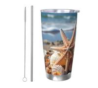 MXZERFKGLA Tazza da caffè isolata da 590 ml, con coperchio e cannuccia, per mare, spiaggia, stella marina, a doppia parete, a prova di fuoriuscite, da viaggio, regalo per uomini e donne, compleanno