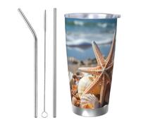 MXZERFKGLA Tazza da caffè isolata da 590 ml, con coperchio e cannuccia, per mare, spiaggia, stella marina, a doppia parete, a prova di fuoriuscite, da viaggio, regalo per uomini e donne, compleanno