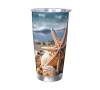 MXZERFKGLA Tazza da caffè isolata da 590 ml, con coperchio e cannuccia, per mare, spiaggia, stella marina, a doppia parete, a prova di fuoriuscite, da viaggio, regalo per uomini e donne, compleanno