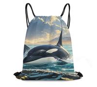 MXZERFKGLA Zaino con coulisse, per sport, palestra, feste, luci per feste, borse con coulisse per uomo e donna, Orca Killer Whale, 35*42cm