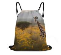 MXZERFKGLA Zaino con coulisse per sport, palestra, fiori e bacche, da giardino, con coulisse, per uomo e donna, Giraffa tra i fiori, 35*42cm