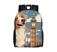 MXZERFKGLA Zaino da viaggio per donne e uomini, leggero, 17 pollici, borsa per computer portatile, con leopardo, Un cane seduto accanto a un edificio e Big Ben, Taglia unica