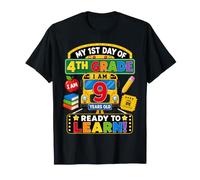 My 1st Day of 4th Grade 9 Years Old Back To School Bus Maglietta