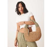 My Accessories - Borsa a mano in paglia verde e beige naturale-Neutro No Size