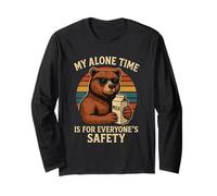 My Alone Time Is for Everyones Safety Funny Bear Retro Maglia a Manica
